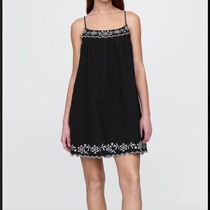GAP Black Spaghetti-Strap Dress with White Floral Embroidery
